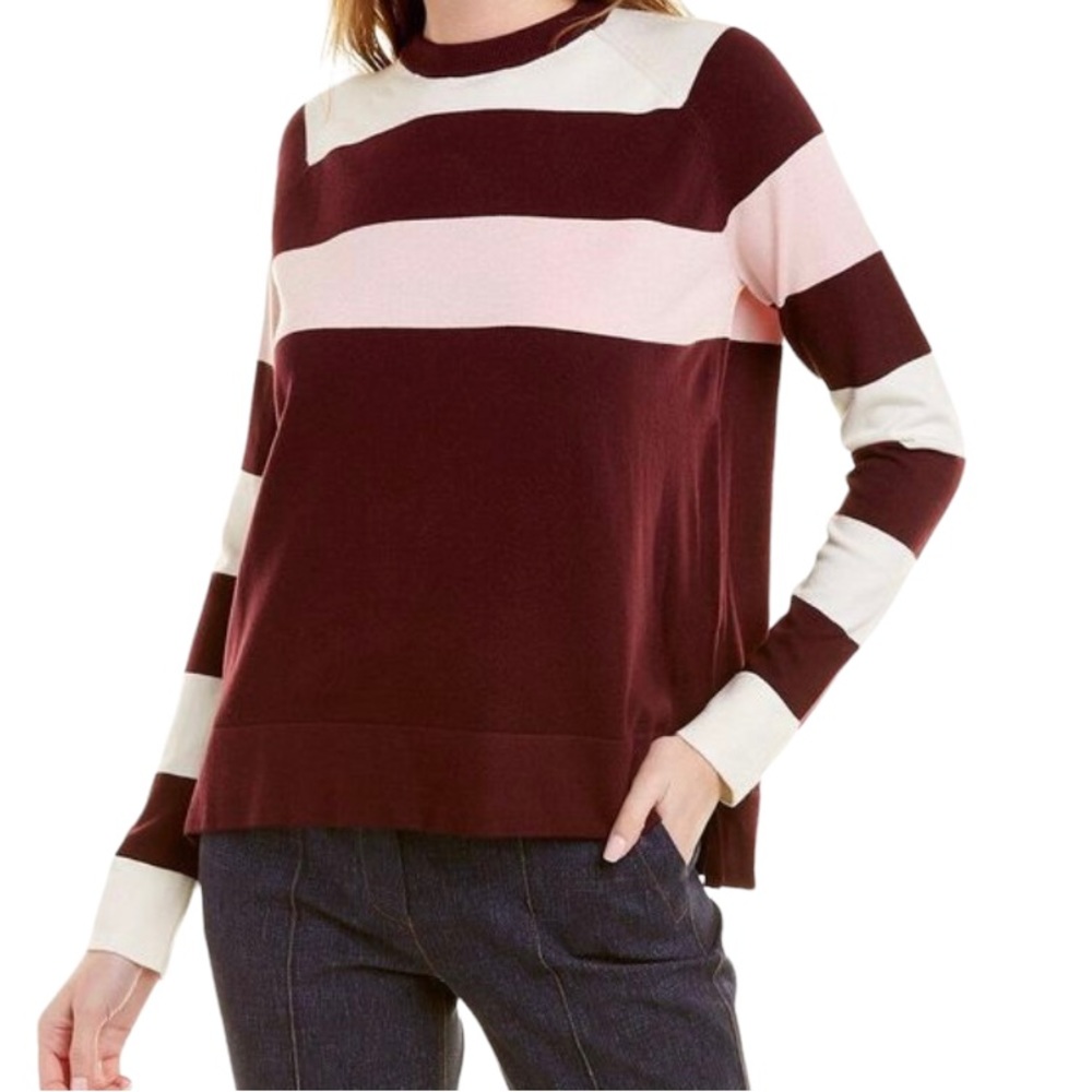 Lela Rose Pearl Wine/Pink/Cream Striped Colorblock Sweater S